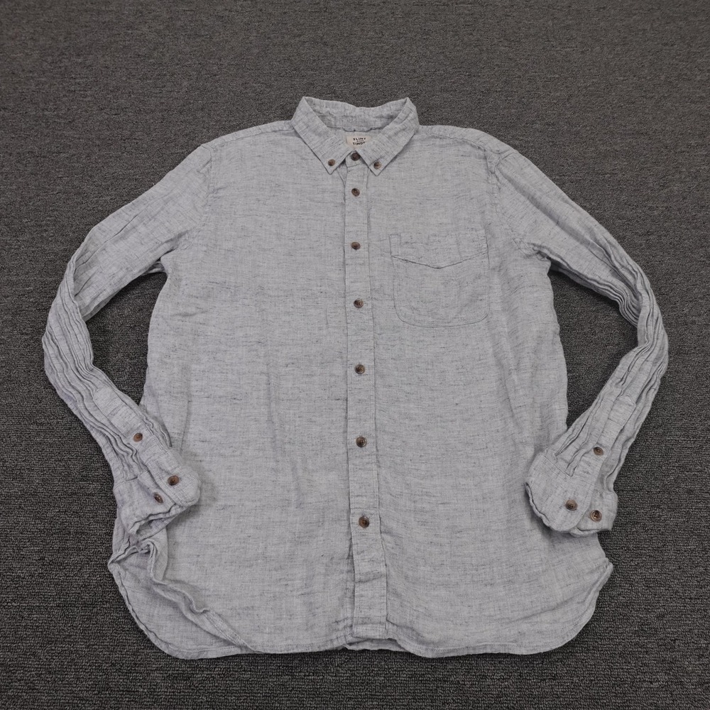 Flint And Tinder Shirt Mens Large Gray Linen Long Sleeve Button Down Casual